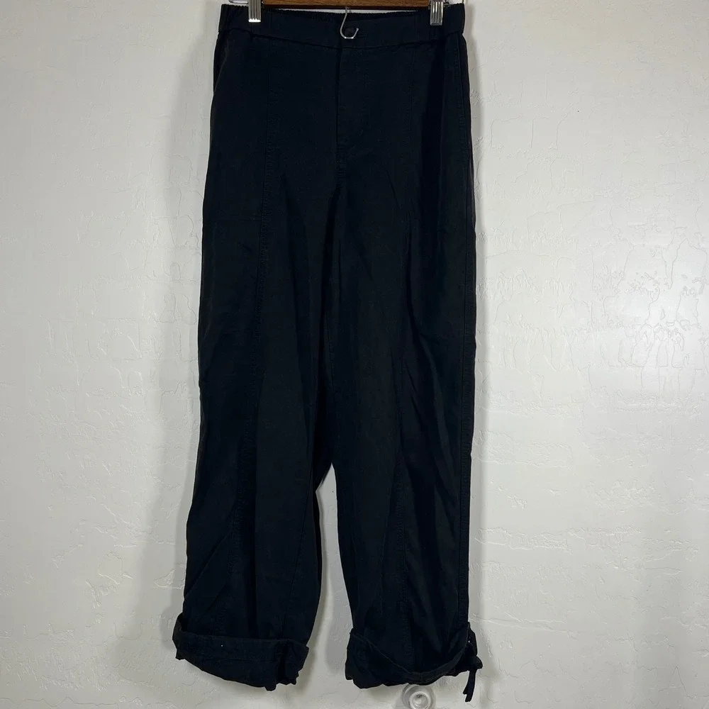 Vuori coastline Women Black Lyocell Tie Cuff Pants VW4154 Relaxed Fit Small